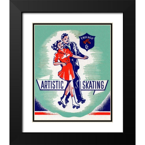 Artistic Skating Duo Black Modern Wood Framed Art Print with Double Matting by Retrorollers