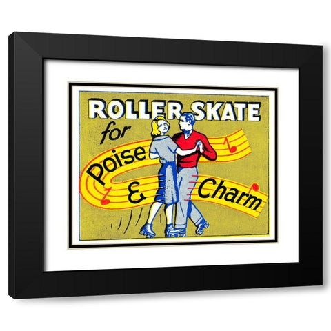Roller Skate for Poise and Charm Black Modern Wood Framed Art Print with Double Matting by Retrorollers