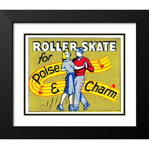Roller Skate for Poise and Charm Black Modern Wood Framed Art Print with Double Matting by Retrorollers