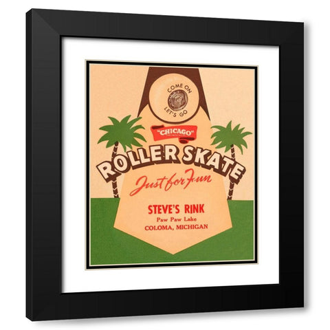 Roller Skate Just for Fun Black Modern Wood Framed Art Print with Double Matting by Retrorollers
