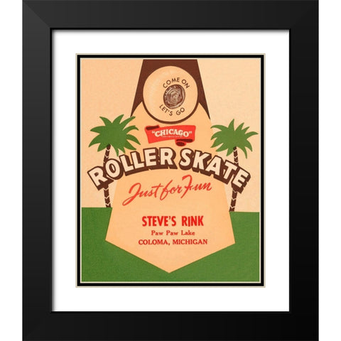 Roller Skate Just for Fun Black Modern Wood Framed Art Print with Double Matting by Retrorollers