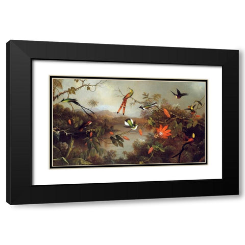 Tropical Landscape With Ten Hummingbirds Black Modern Wood Framed Art Print with Double Matting by Heade, Martin Johnson