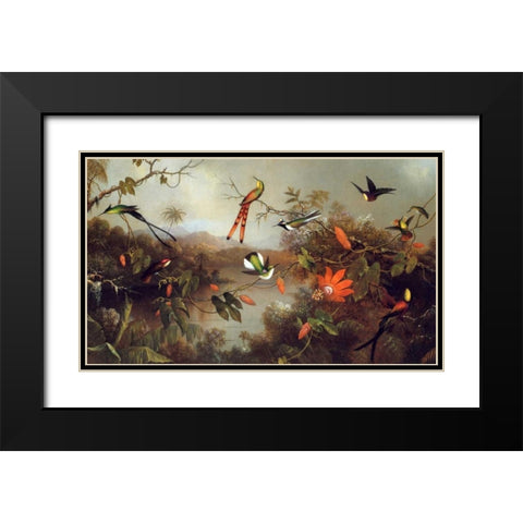 Tropical Landscape With Ten Hummingbirds Black Modern Wood Framed Art Print with Double Matting by Heade, Martin Johnson