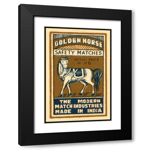 Golden Horse Safety Matches Black Modern Wood Framed Art Print with Double Matting by Phillumenart