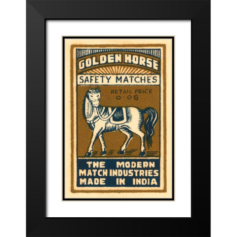 Golden Horse Safety Matches Black Modern Wood Framed Art Print with Double Matting by Phillumenart