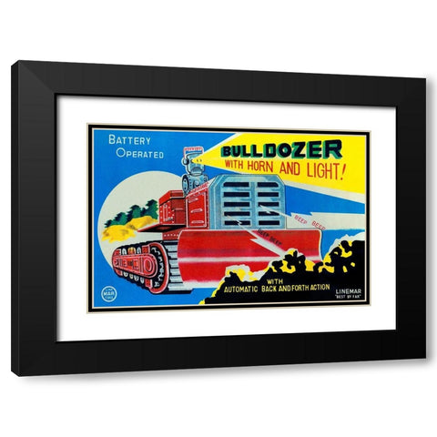 Battery Operated Bulldozer with Horn and Light Black Modern Wood Framed Art Print with Double Matting by Retrotrans