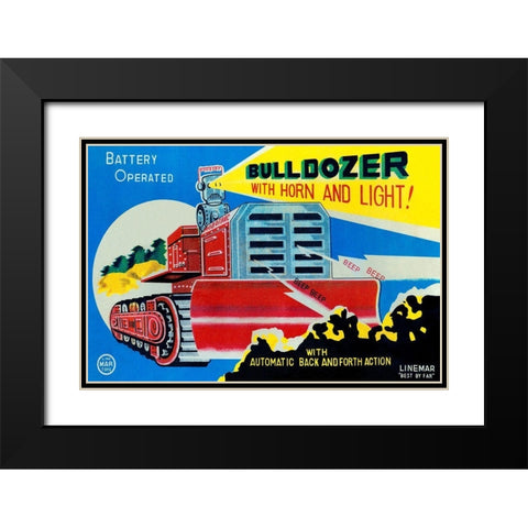 Battery Operated Bulldozer with Horn and Light Black Modern Wood Framed Art Print with Double Matting by Retrotrans