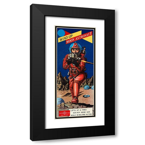 Wind-Up Moon Astronaut Black Modern Wood Framed Art Print with Double Matting by Retrobot