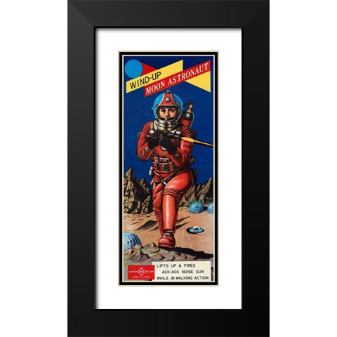 Wind-Up Moon Astronaut Black Modern Wood Framed Art Print with Double Matting by Retrobot