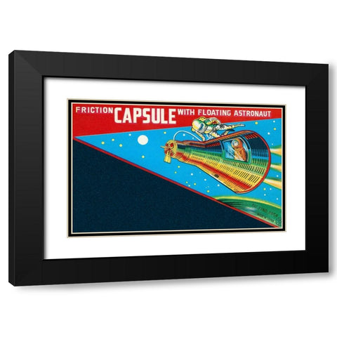 Friction Capsule with Floating Astronaut Black Modern Wood Framed Art Print with Double Matting by Retrorocket