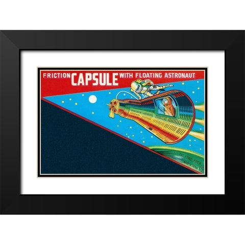 Friction Capsule with Floating Astronaut Black Modern Wood Framed Art Print with Double Matting by Retrorocket