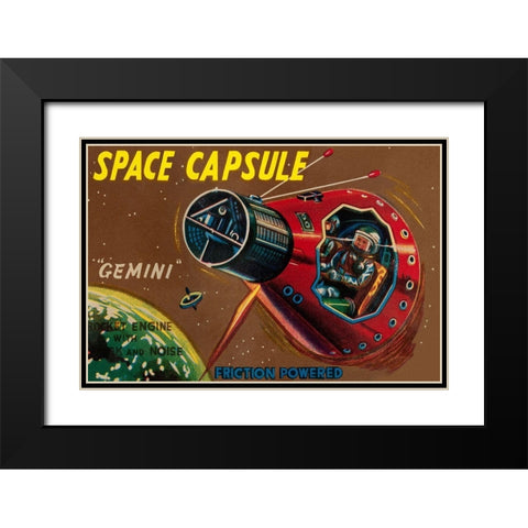 Space Capsule Gemini Black Modern Wood Framed Art Print with Double Matting by Retrorocket