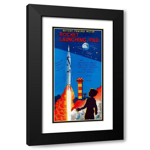 Rocket Launching Pad Black Modern Wood Framed Art Print with Double Matting by Retrorocket