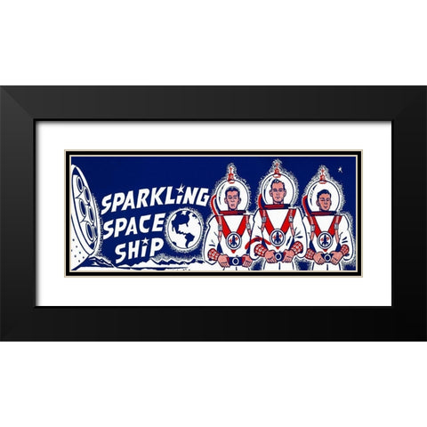 Sparkling Space Ship Black Modern Wood Framed Art Print with Double Matting by Retrorocket