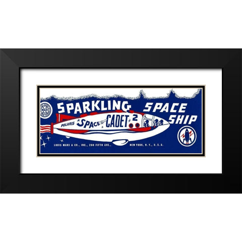 Space Cadet Sparkling Space Ship Black Modern Wood Framed Art Print with Double Matting by Retrorocket