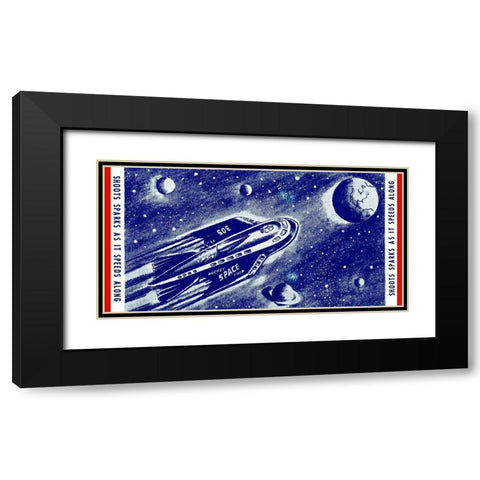 Rocket Space Ship 305 Black Modern Wood Framed Art Print with Double Matting by Retrorocket