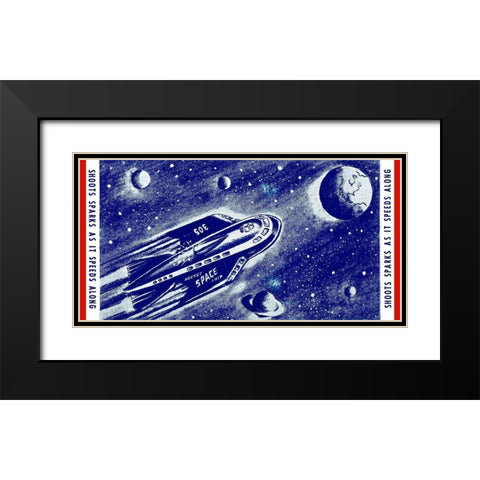 Rocket Space Ship 305 Black Modern Wood Framed Art Print with Double Matting by Retrorocket
