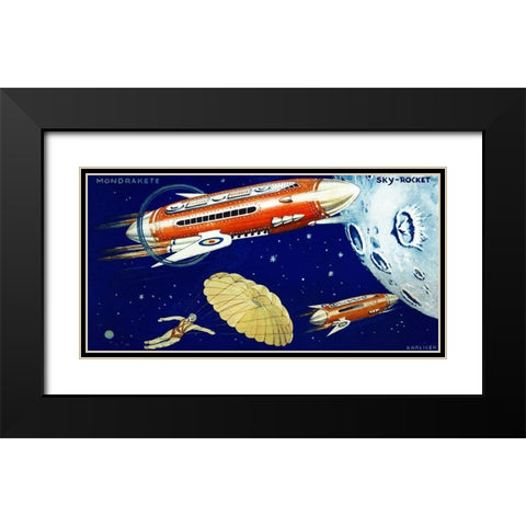 Mondrakete Sky-Rocket Black Modern Wood Framed Art Print with Double Matting by Retrorocket
