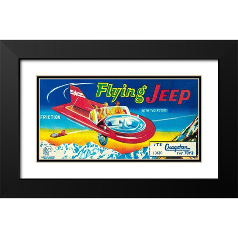 Flying Jeep Black Modern Wood Framed Art Print with Double Matting by Retrorocket