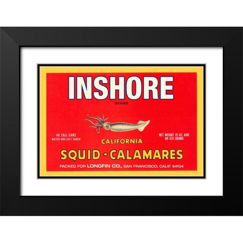 Inshore Brand Squid - Calamares Black Modern Wood Framed Art Print with Double Matting by Retrolabel