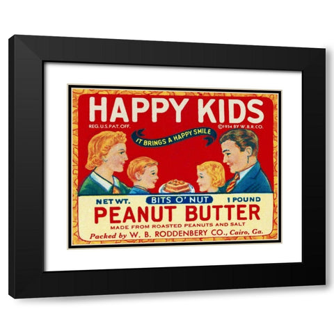 Happy Kids Bits o  Nut Peanut Butter Black Modern Wood Framed Art Print with Double Matting by Retrolabel