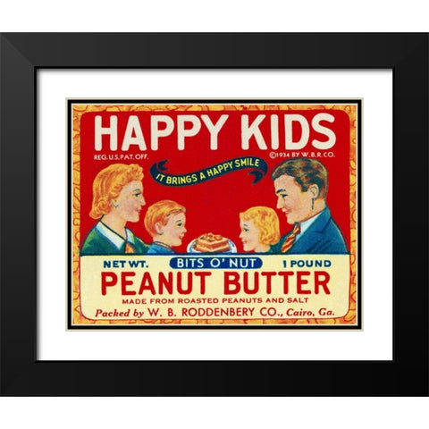 Happy Kids Bits o  Nut Peanut Butter Black Modern Wood Framed Art Print with Double Matting by Retrolabel