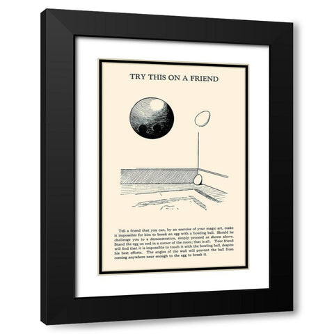 Try This on a Friend - Bowling Ball versus Egg Black Modern Wood Framed Art Print with Double Matting by Retromagic