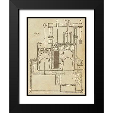 Steam Power Piston Chamber Cutaway Black Modern Wood Framed Art Print with Double Matting by Inventions