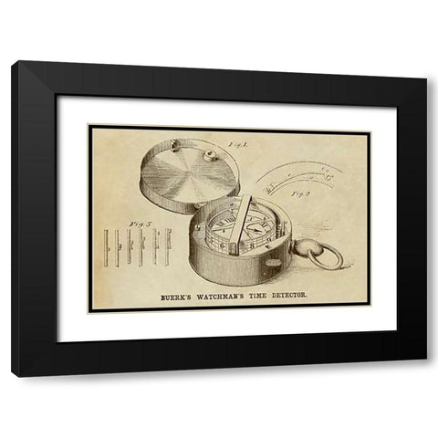 Buerks Watchmans Time Detector Black Modern Wood Framed Art Print with Double Matting by Inventions