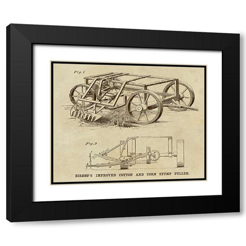 Bishops Improved Cotton and Corn Stump Puller Black Modern Wood Framed Art Print with Double Matting by Inventions