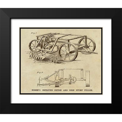 Bishops Improved Cotton and Corn Stump Puller Black Modern Wood Framed Art Print with Double Matting by Inventions