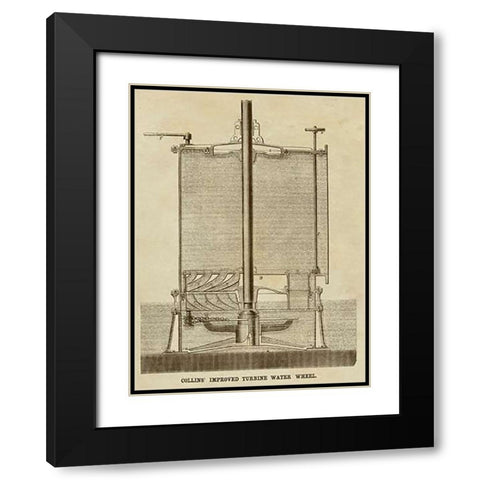 Collins Improved Turbine Water Wheel Black Modern Wood Framed Art Print with Double Matting by Inventions
