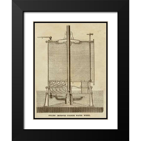 Collins Improved Turbine Water Wheel Black Modern Wood Framed Art Print with Double Matting by Inventions