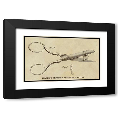 Fearing Improved Button-hole Cutter Black Modern Wood Framed Art Print with Double Matting by Inventions