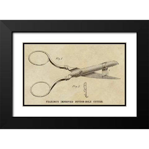 Fearing Improved Button-hole Cutter Black Modern Wood Framed Art Print with Double Matting by Inventions