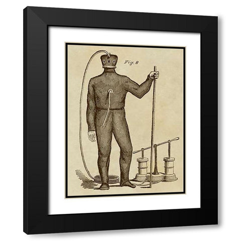 Diving Gear with Suit and Air Pump Black Modern Wood Framed Art Print with Double Matting by Inventions