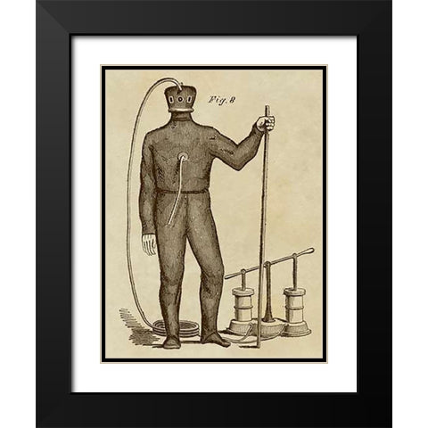 Diving Gear with Suit and Air Pump Black Modern Wood Framed Art Print with Double Matting by Inventions