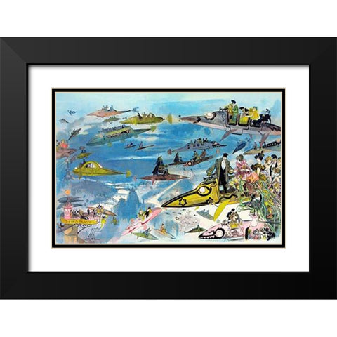 Futuristic Look at Air Travel in the Year 2000 Black Modern Wood Framed Art Print with Double Matting by Inventions
