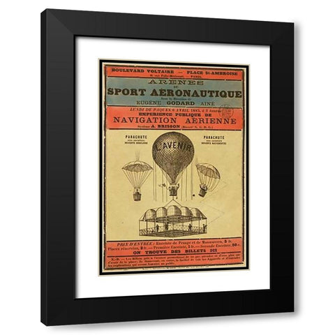 Broadside Announcement of a Balloon Ascension Black Modern Wood Framed Art Print with Double Matting by Inventions