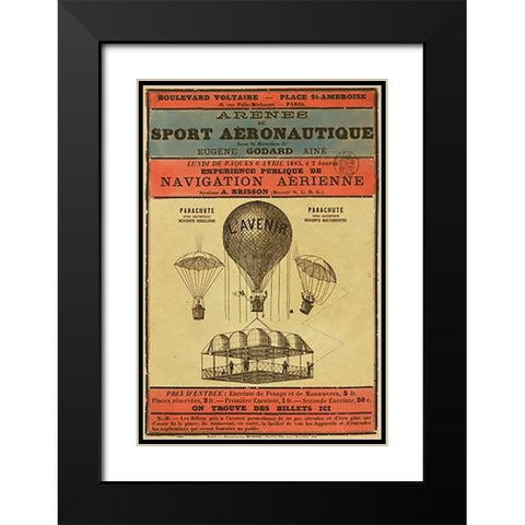Broadside Announcement of a Balloon Ascension Black Modern Wood Framed Art Print with Double Matting by Inventions