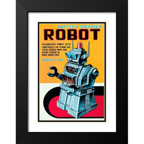 Battery Operated Robot Black Modern Wood Framed Art Print with Double Matting by Retrobot