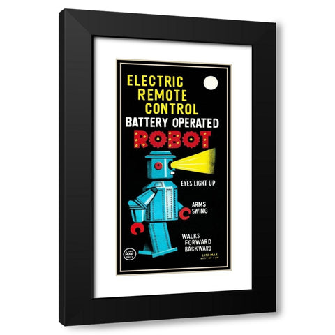 Electric Remote Control Battery Operated Robot Black Modern Wood Framed Art Print with Double Matting by Retrobot