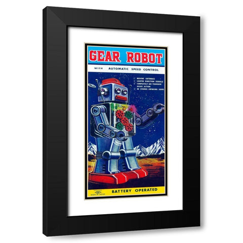 Gear Robot Black Modern Wood Framed Art Print with Double Matting by Retrobot