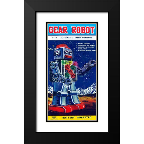 Gear Robot Black Modern Wood Framed Art Print with Double Matting by Retrobot
