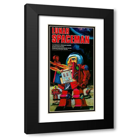 Lunar Spaceman Black Modern Wood Framed Art Print with Double Matting by Retrobot