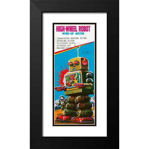 High-Wheeled Robot Black Modern Wood Framed Art Print with Double Matting by Retrobot
