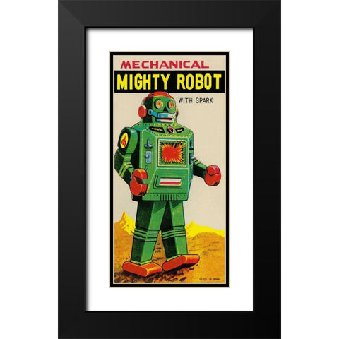 Mechanical Mighty Robot Black Modern Wood Framed Art Print with Double Matting by Retrobot