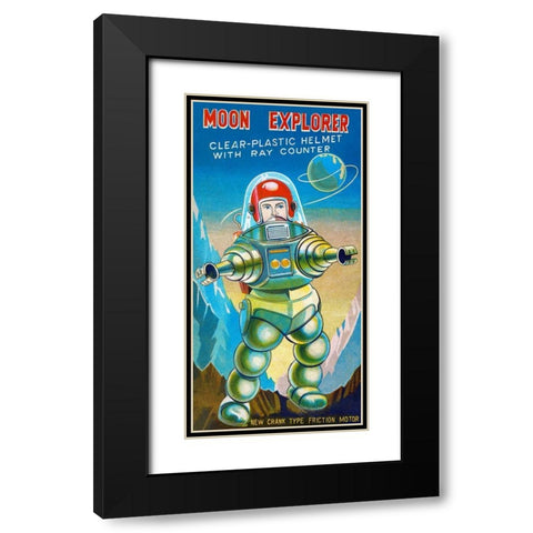 Moon Explorer Black Modern Wood Framed Art Print with Double Matting by Retrobot