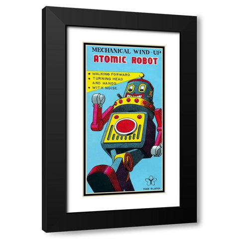 Mechanical Wind-Up Atomic Robot Black Modern Wood Framed Art Print with Double Matting by Retrobot