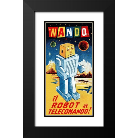 Nando - Il Robot a Telecomando Black Modern Wood Framed Art Print with Double Matting by Retrobot